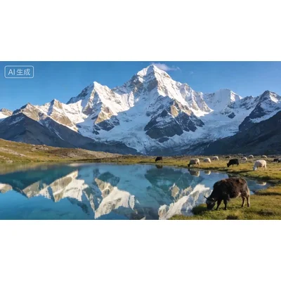 动态-雪山牛羊羊湖泊